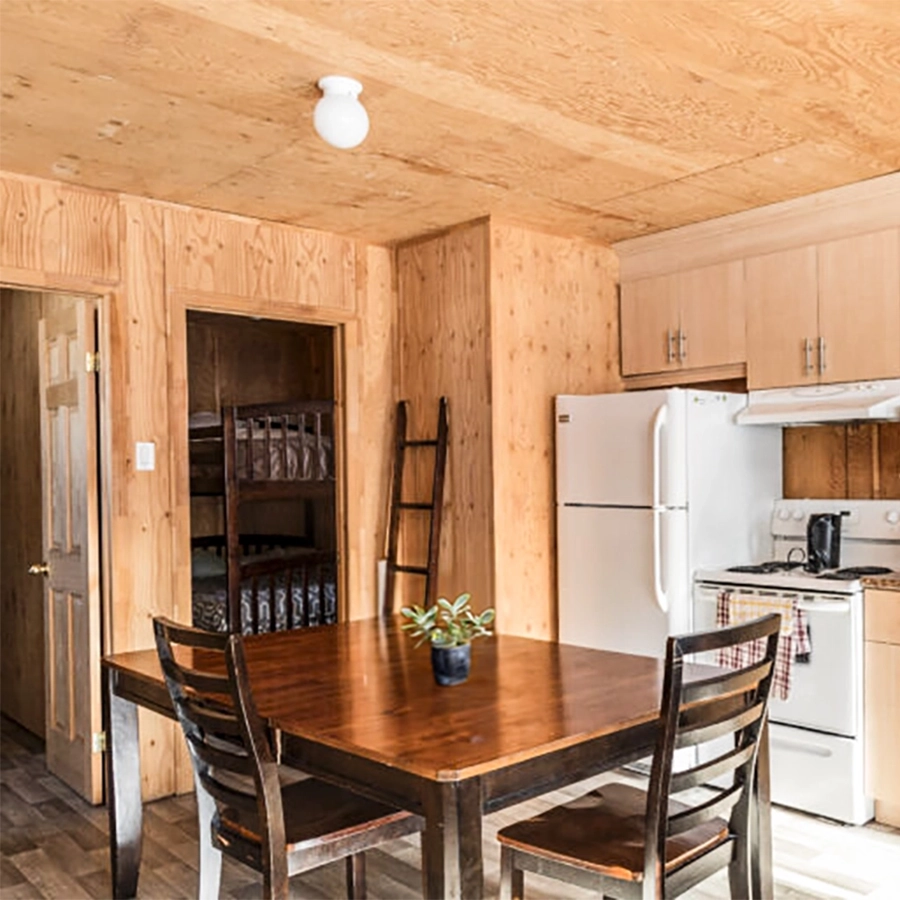 Vue intérieure de la cuisine d'un chalet